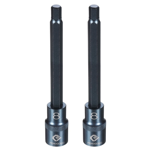 Uxcell 2pcs 1/2" Drive Impact Hex Bit Socket 8mm Metric 5.5" Length S2 Steel, Blue