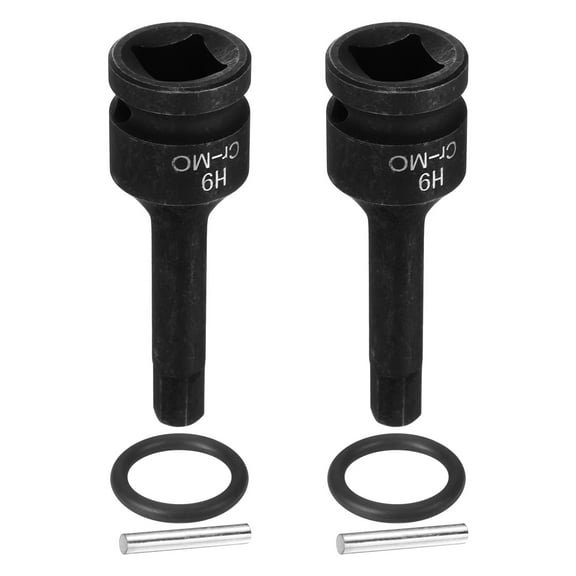 Uxcell 2pcs 1/2" Drive Impact Hex Bit Socket 9mm Metric CR-MO Steel 6-Point Sockets with Cotter Pin for Power Drill Drivers Adapter