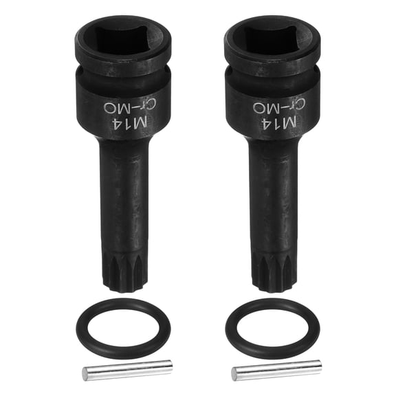Uxcell 2pcs 1/2" Drive M14 Triple Square Impact Spline Bit Socket 14mm CR-MO Steel 12-Point Triple Square Sockets with Cotter Pin and O-ring for Power Drill Drivers Adapter