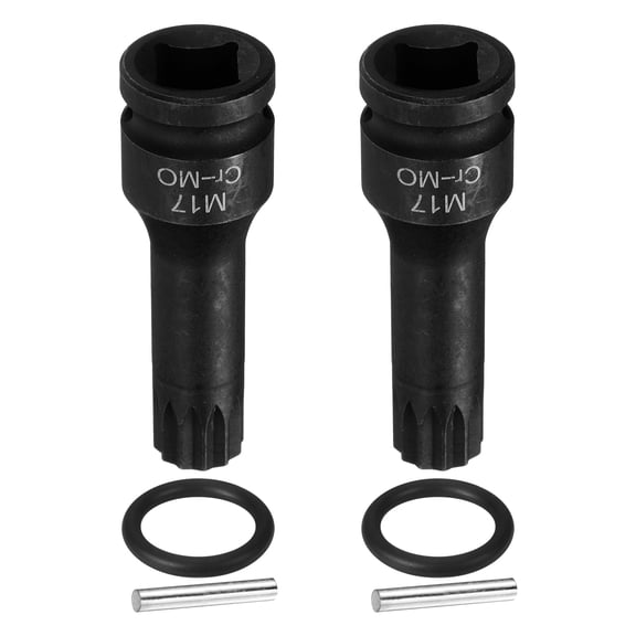 Uxcell 2pcs 1/2" Drive M17 Triple Square Impact Spline Bit Socket 17mm CR-MO Steel 12-Point Triple Square Sockets with Cotter Pin and O-ring for Power Drill Drivers Adapter