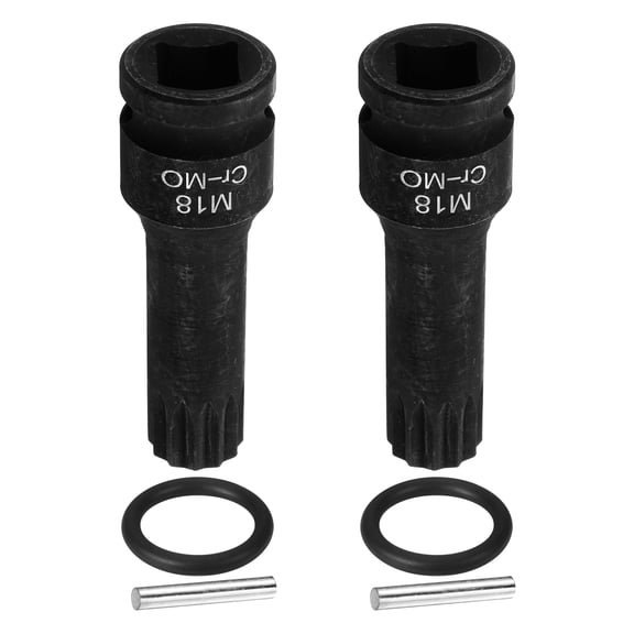 Uxcell 2pcs 1/2" Drive M18 Triple Square Impact Spline Bit Socket 18mm CR-MO Steel 12-Point Triple Square Sockets with Cotter Pin and O-ring for Power Drill Drivers Adapter