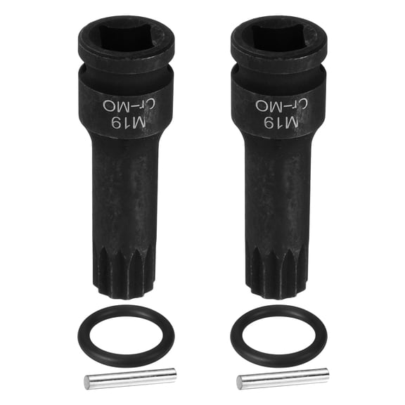 Uxcell 2pcs 1/2" Drive M19 Triple Square Impact Spline Bit Socket 19mm CR-MO Steel 12-Point Triple Square Sockets with Cotter Pin and O-ring for Power Drill Drivers Adapter