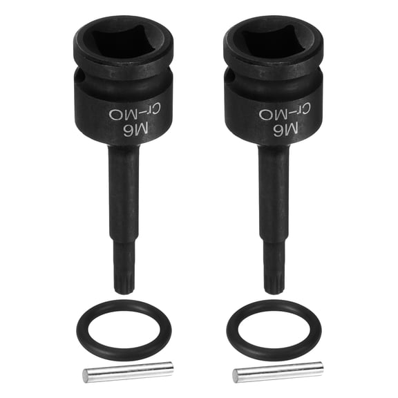 Uxcell 2pcs 1/2" Drive M6 Triple Square Impact Spline Bit Socket 6mm CR-MO Steel 12-Point Triple Square Sockets with Cotter Pin and O-ring for Power Drill Drivers Adapter
