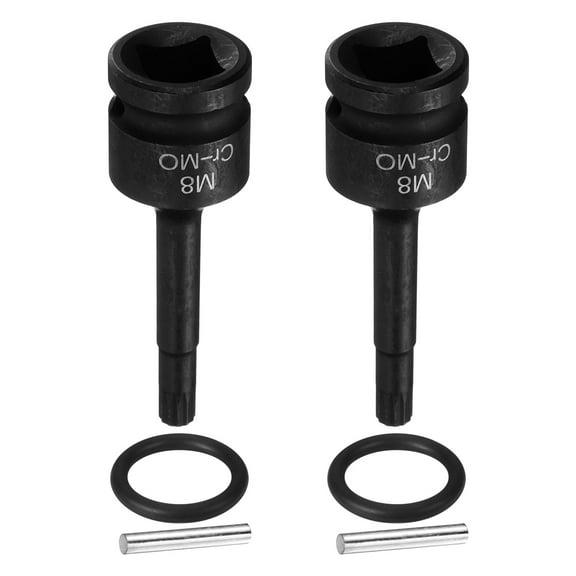 Uxcell 2pcs 1/2" Drive M8 Triple Square Impact Spline Bit Socket 8mm CR-MO Steel 12-Point Triple Square Sockets with Cotter Pin and O-ring for Power Drill Drivers Adapter