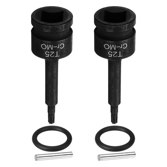 Uxcell 2pcs 1/2" Drive Torx Bit Socket T25 Impact 6 Point Star Bit Sockets CR-MO Steel with Cotter Pin and O-ring for Power Drill Drivers Garage Workshop Adapter
