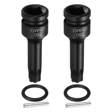 Uxcell 2pcs 1/2" Drive Torx Bit Socket T60 Impact 6 Point Star Bit Sockets CR-MO Steel with Cotter Pin and O-ring for Power Drill Drivers Garage Workshop Adapter