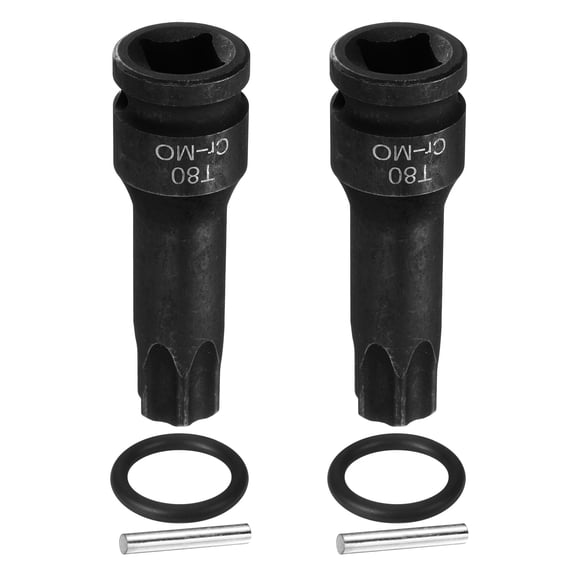 Uxcell 2pcs 1/2" Drive Torx Bit Socket T80 Impact 6 Point Star Bit Sockets CR-MO Steel with Cotter Pin and O-ring for Power Drill Drivers Garage Workshop Adapter