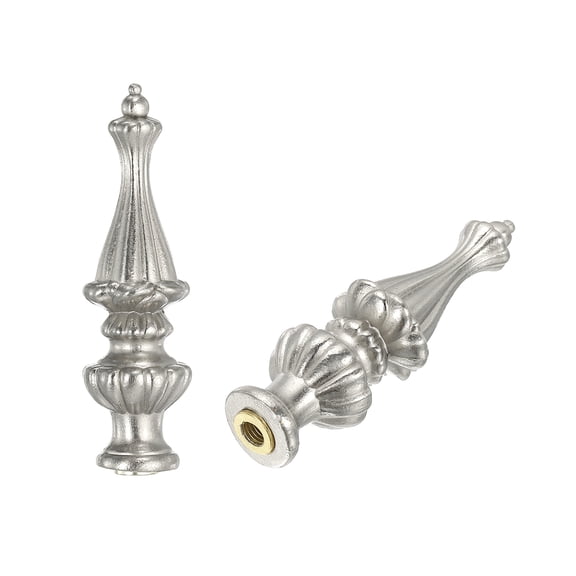 Uxcell 2pcs 1/4-27 Lamp Finial Cap Knob, Brushed Lamp Shade Top Harp Top, Silver Tone
