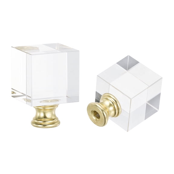 Uxcell 2pcs 1/4-27 Lamp Finial Cap Knob, Clear Square Shaped Crystal, Gold Tone