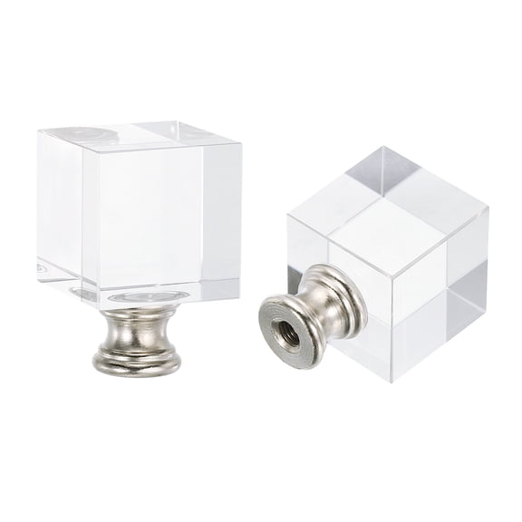 Uxcell 2pcs 1/4-27 Lamp Finial Cap Knob, Clear Square Shaped Crystal, Silver Tone