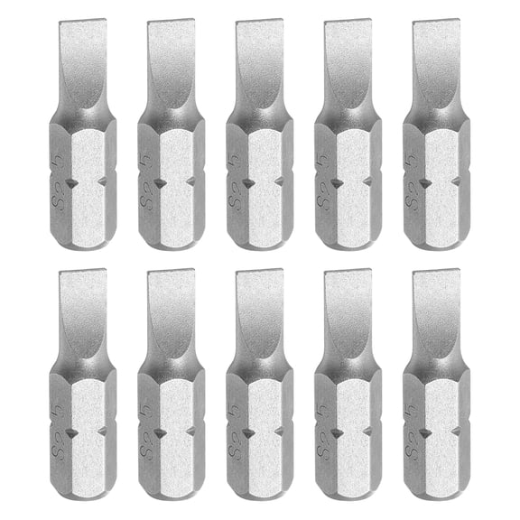 Uxcell 10pcs 1/4" Hex Shank SL5 Head 1" Length S2 Flat Head Screwdriver Bit