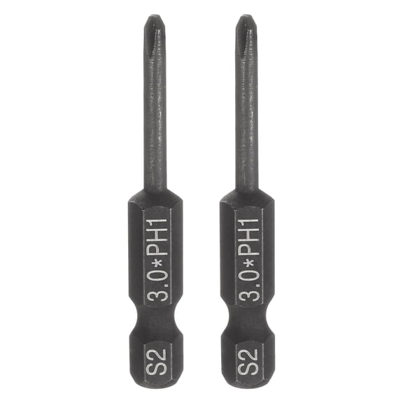 Uxcell 2pcs #1 Phillips Screwdriver Bit PH1 1/4" Hex Shank 2" (50mm) Long 0.12" Rod Magnetic Cross Head Drive Drill Bits S2 Steel Industrial Screw Driver Electric Power Tool, Black