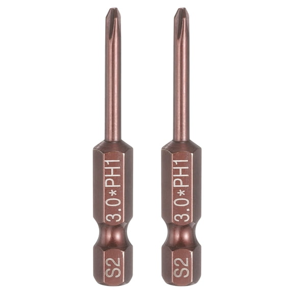 Uxcell 2pcs #1 Phillips Screwdriver Bit PH1 1/4" Hex Shank 2" (50mm) Long 0.12" Rod Magnetic Cross Head Drive Drill Bits S2 Steel Industrial Screw Driver Electric Power Tool, Brown