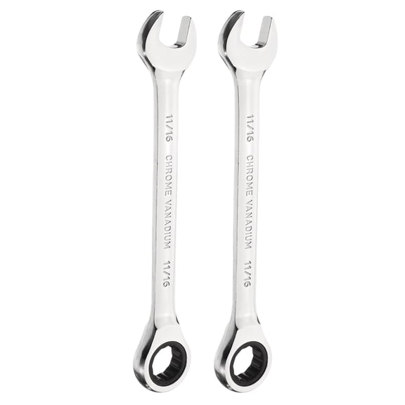 Uxcell 2pcs 12-Point Ratcheting Combination Wrench 11/16 Inch 72-Teeth 45# Carbon Steel