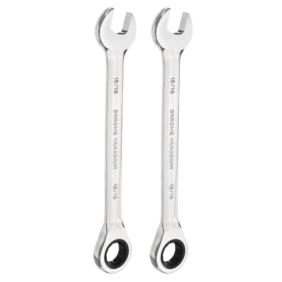 Uxcell 2pcs 12-Point Ratcheting Combination Wrench 15/16 Inch 72-Teeth 45# Carbon Steel