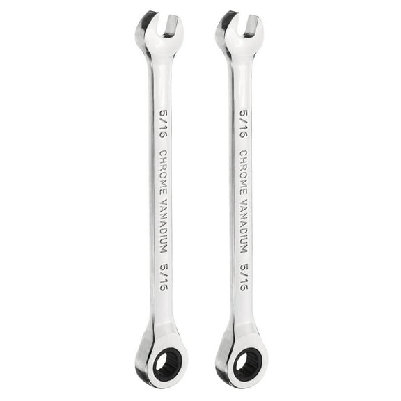 Uxcell 2pcs 12-Point Ratcheting Combination Wrench 5/16 Inch 72-Teeth 45# Carbon Steel