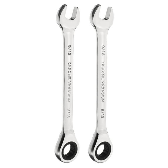 Uxcell 2pcs 12-Point Ratcheting Combination Wrench 9/16 Inch 72-Teeth Carbon Steel