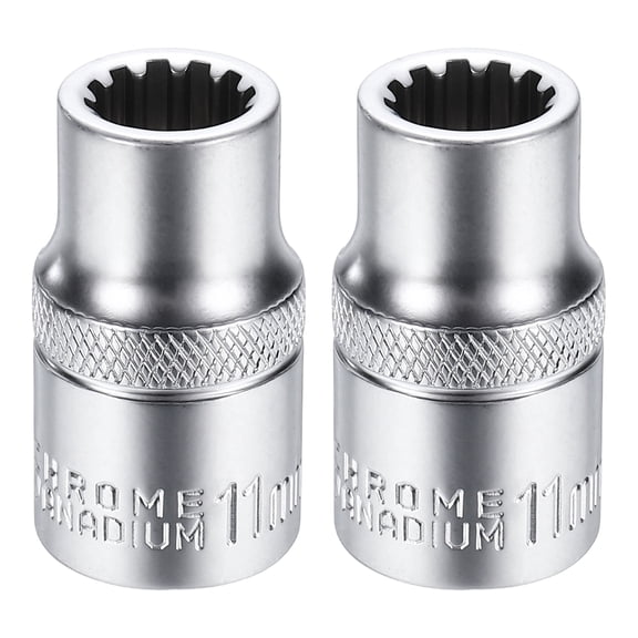 Uxcell 2pcs 12 Points Socket 1/2" Drive 11mm Metric Shallow Socket 1.5" (38mm) Long CR-V Steel Nickel Plating for Home Auto Nuts Bolts Repair
