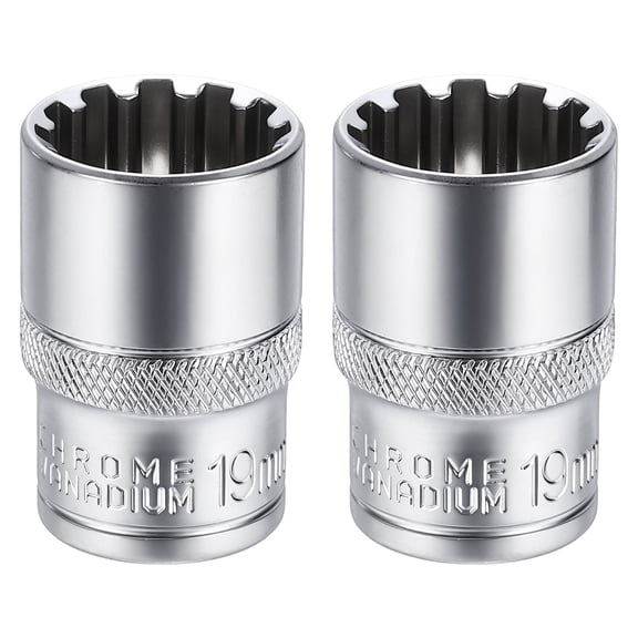 Uxcell 2pcs 12 Points Socket 1/2" Drive 19mm Metric Shallow Socket 1.5" (38mm) Long CR-V Steel Nickel Plating for Home Auto Nuts Bolts Repair