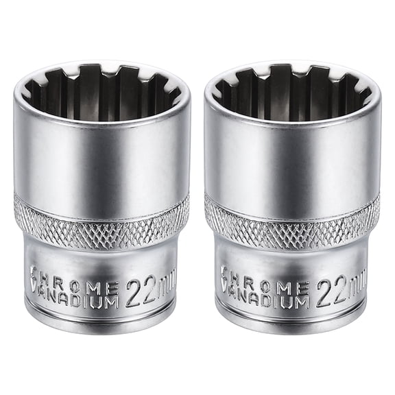 Uxcell 2pcs 12 Points Socket 1/2" Drive 22mm Metric Shallow Socket 1.6" (40mm) Long CR-V Steel Nickel Plating for Home Auto Nuts Bolts Repair