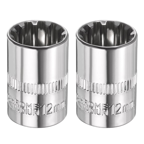 Uxcell 2pcs 12 Points Socket 1/4" Drive 12mm Metric Shallow Impact Socket
