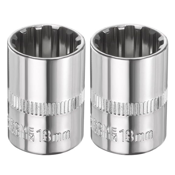 Uxcell 2pcs 12 Points Socket 1/4" Drive 13mm Metric Shallow Impact Socket