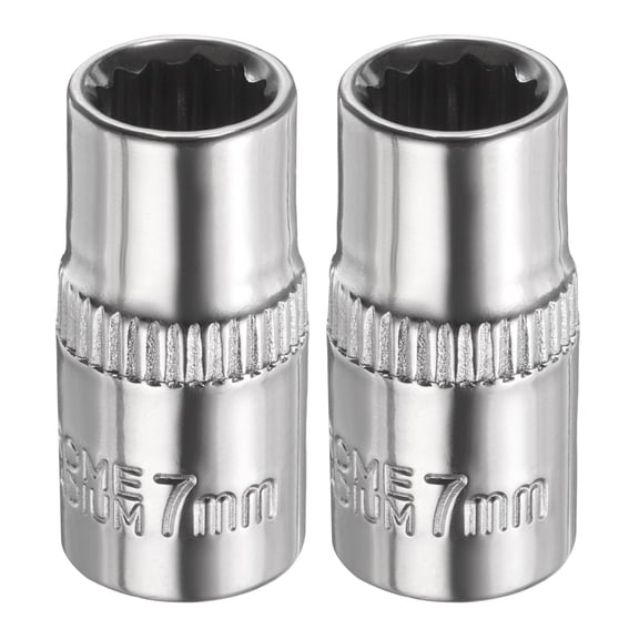 Uxcell 2pcs 12 Points Socket 1/4" Drive 7mm Metric Shallow Impact Socket