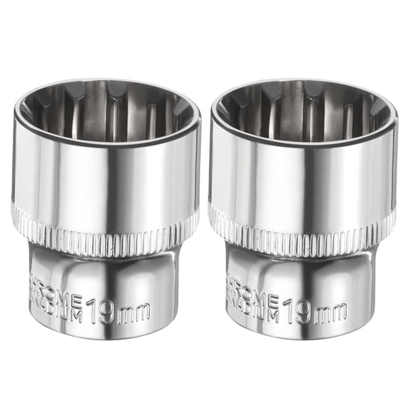 Uxcell 2pcs 12 Points Socket 3/8" Drive 19mm Metric Shallow Impact Socket