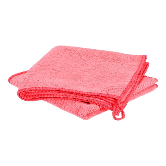Uxcell 2pcs 12" x 12" Microfiber Cleaning Cloth Absorbent with Hook, Rose Red