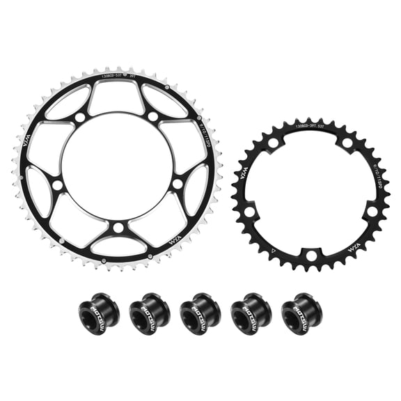 Uxcell 2pcs 130BCD Bike Chainring Set 39T/53T Round Narrow Wide Aluminum Chainring Chainwheel with Double Round 5 Bolts for Road Bike Bicycle 9/10/11 Speed Chains