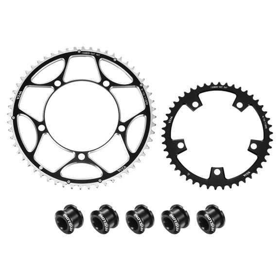 Uxcell 2pcs 130BCD Bike Chainring Set 46T/56T Round Narrow Wide Aluminum Chainring Chainwheel with Double Round 5 Bolts for Road Bike Bicycle 9/10/11 Speed Chains