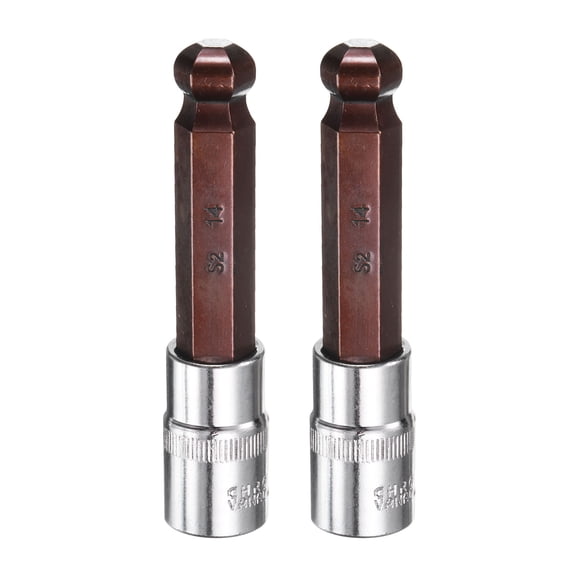 Uxcell 2pcs 14mm Ball End Hex Bit Socket 1/2" Square Drive Metric Extension Impact Bit Power Nut Driver Set S2 & CR-V Steel Socket Ratchet Wrench Bits