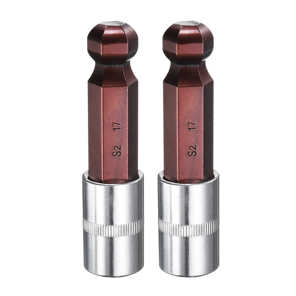Uxcell 2pcs 17mm Ball End Hex Bit Socket 1/2" Square Drive Metric Extension Impact Bit Power Nut Driver Set S2 & CR-V Steel Socket Ratchet Wrench Bits
