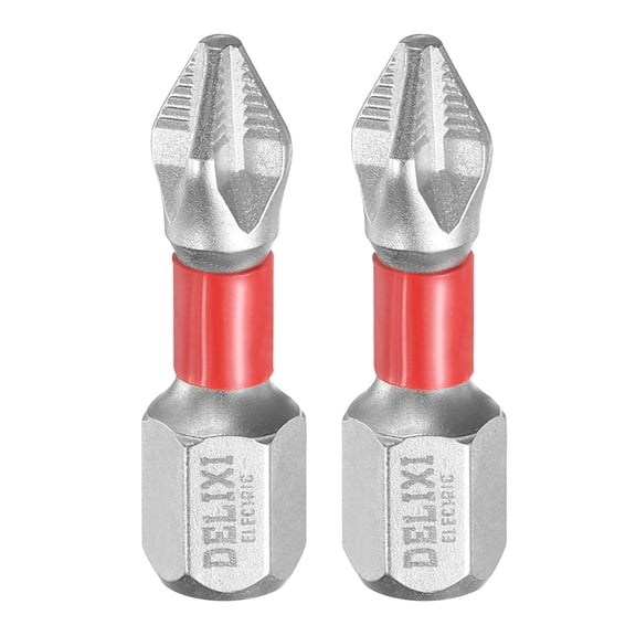 Uxcell 2pcs #2 Anti Slip Phillips Screwdriver Bit PH2 1/4" Hex Shank 1" (25mm) Magnetic Cross Head Drill Bits Chrome Plating S2 Steel Industrial Screw Driver Tools, Silver/Red