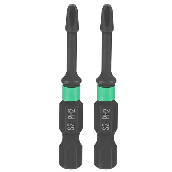 Uxcell 2pcs #2 Impact Phillips Screwdriver Bit PH2 1/4" Hex Shank 50" (50mm) Length 0.12" Rod Magnetic Cross Head Drill Bits S2 Steel Industrial Screw Driver for Impact Power Drivers