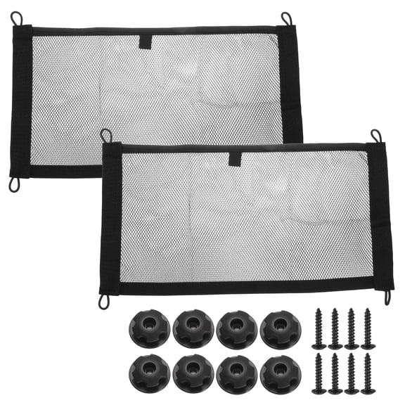 Uxcell 2pcs 2-Layer Small Cargo Net 17.7" x 9.8" Stretchable Storage Mesh Pocket Net Automotive Cargo Nets with 8pcs Screws and 8pcs Built-in Hooks for Trunk RV Boat