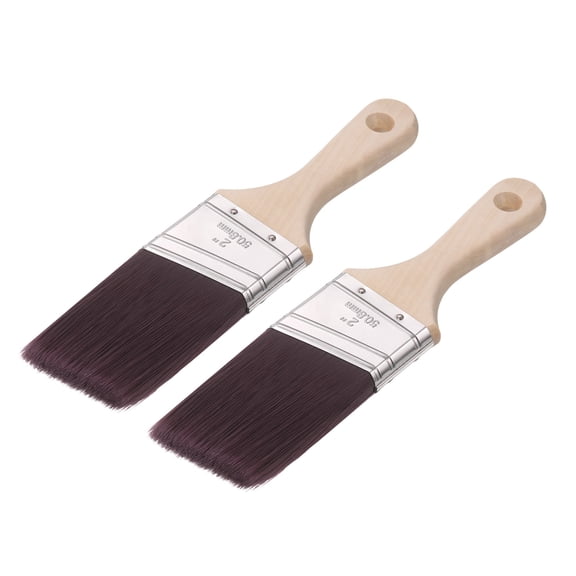 Uxcell 2pcs 2" Paint Brushes PET Synthetic Bristle Angle Brush with Wood Handle, Brown