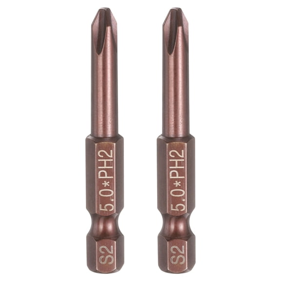 Uxcell 2pcs #2 Phillips Screwdriver Bit PH2 1/4" Hex Shank 2" (50mm) Long 0.2" Rod Magnetic Cross Head Drive Drill Bits S2 Steel Industrial Screw Driver Electric Power Tool, Brown