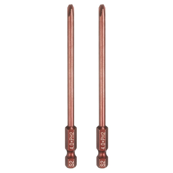 Uxcell 2pcs #2 Phillips Screwdriver Bit PH2 1/4" Hex Shank 4" (100mm) Long 0.16" Rod Magnetic Cross Head Drive Drill Bits S2 Steel Industrial Screw Driver Electric Power Tool, Brown