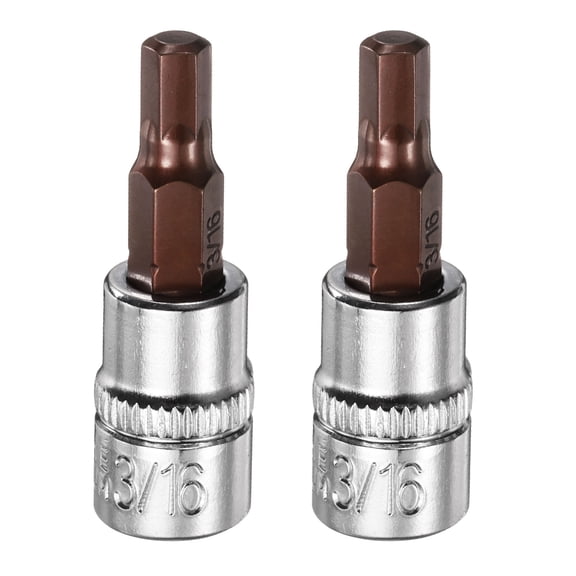 Uxcell 2pcs 3/16" Hex Bit Socket 1/4" Square Drive SAE Extension Impact Bit Power Nut Driver Set S2 & CR-V Steel Socket Ratchet Wrench Bits