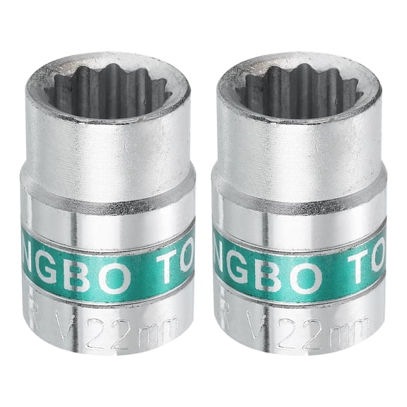 Uxcell 2pcs 3/4" Drive 12 Points Socket 22mm Metric 40CR Shallow Impact Socket