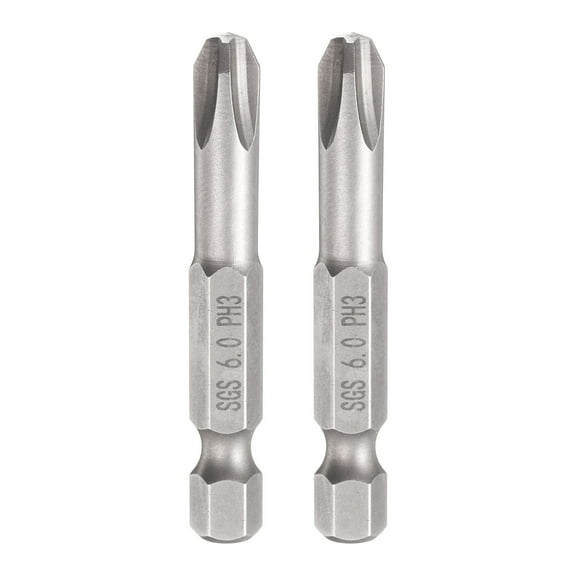 Uxcell 2pcs #3 Phillips Screwdriver Bit PH3 1/4" Hex Shank 2" (50mm) Long 0.24" Rod Magnetic Cross Head Drill Bits S2 Steel Industrial Screw Driver Bit