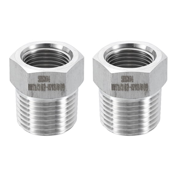 Uxcell 2pcs 304 Stainless Steel Reducer Bushing 1/2" NPT Male x 3/8" NPT Female Hex Bushings Pipe Fittings Reducing Cast Pipe Adapter for Air Water Oil Gas Tube