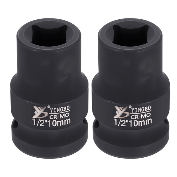 Uxcell 2pcs 4 Point Square Socket 1/2" Drive 10mm Metric Square Impact Socket 1.5" (38mm) Long 40CR Steel Phosphating Standard Wheel Sleeve Tool for Auto Repair Mechanical Home Use