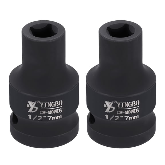 Uxcell 2pcs 4 Point Square Socket 1/2" Drive 7mm Metric Square Impact Socket 1.6" (40mm) Long 40CR Steel Phosphating Standard Wheel Sleeve Tool for Auto Repair Mechanical Home Use