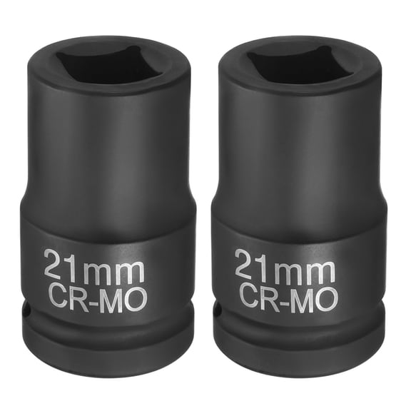 Uxcell 2pcs 4 Point Square Socket 1" Drive 21mm Metric CR-MO Impact Wheel Socket