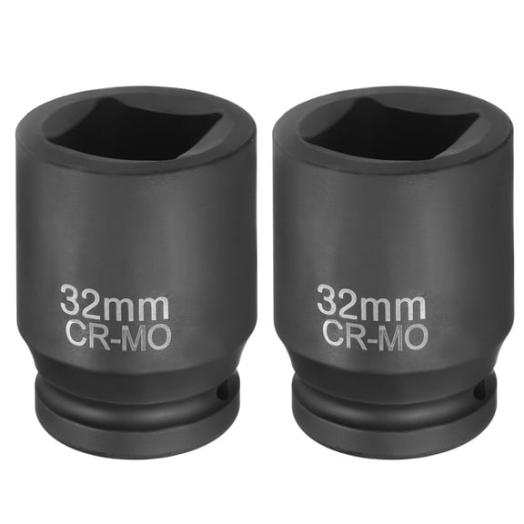 Uxcell 2pcs 4 Point Square Socket 1" Drive 32mm Metric CR-MO Impact Wheel Socket