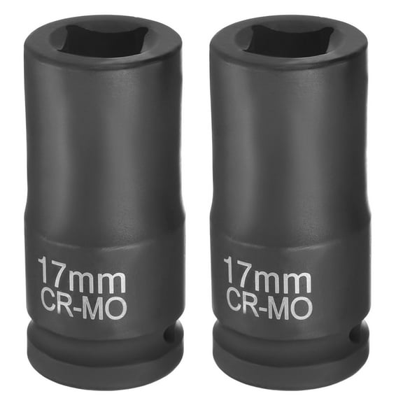 Uxcell 2pcs 4 Point Square Socket 3/4" Drive 17mm Metric CR-MO Impact Wheel Socket
