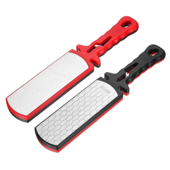 Uxcell 2pcs 400/1000 Grit Handheld Diamond Sharpening Stone Double-Sided Whetstone 5-In-1 Sharpener Tool Black Red