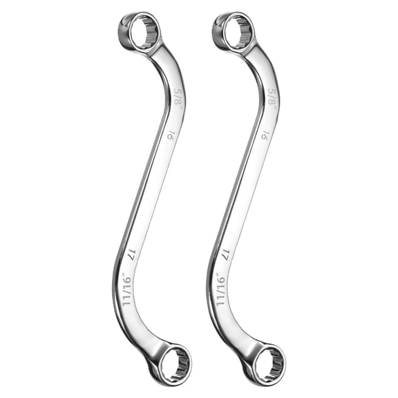 Uxcell 2pcs 5/8" x 11/16" 12-Point S-Style Box Wrench Double End S-Shaped Wrench Chrome Plated Alloy Steel S Box Wrenches for Home Auto Bike Repair Machine Maintenance, Silver